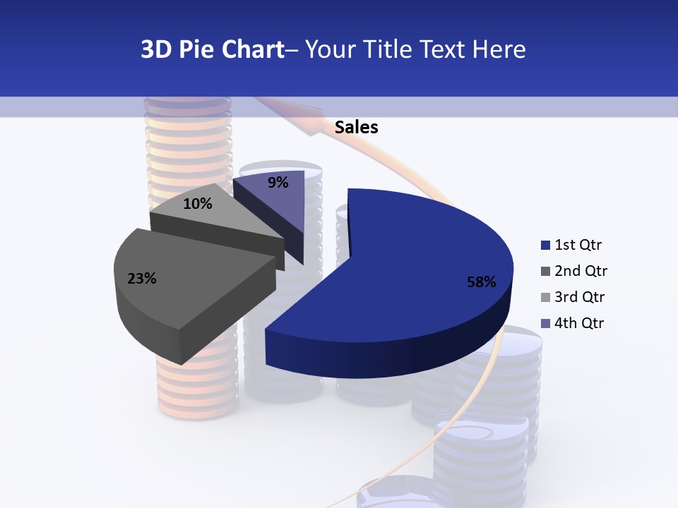 A Group Of Blue And Orange Stacks Of Coins With A Yellow Arrow On Top Of PowerPoint Template