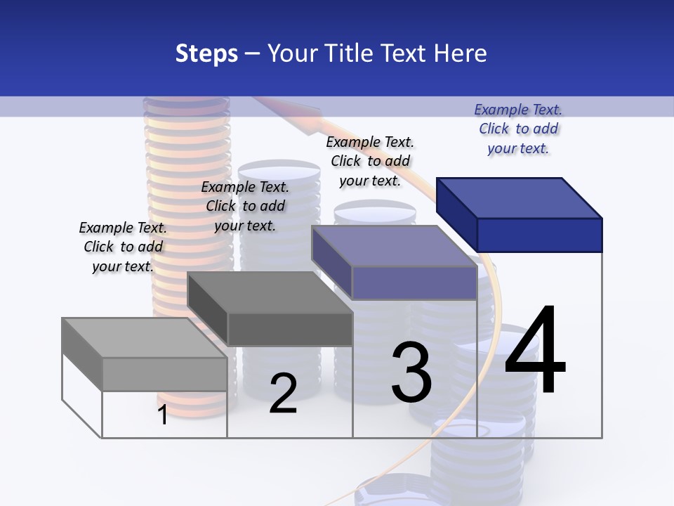 A Group Of Blue And Orange Stacks Of Coins With A Yellow Arrow On Top Of PowerPoint Template