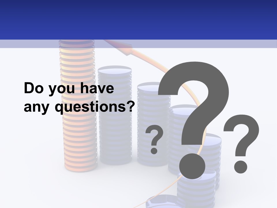 A Group Of Blue And Orange Stacks Of Coins With A Yellow Arrow On Top Of PowerPoint Template