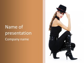 A Woman In Black Boots And A Top Hat PowerPoint Template