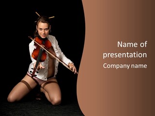 A Woman In Lingerie Holding A Violin On A Black Background PowerPoint Template