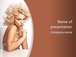 A Woman With Blond Hair Sitting At A Table PowerPoint Template