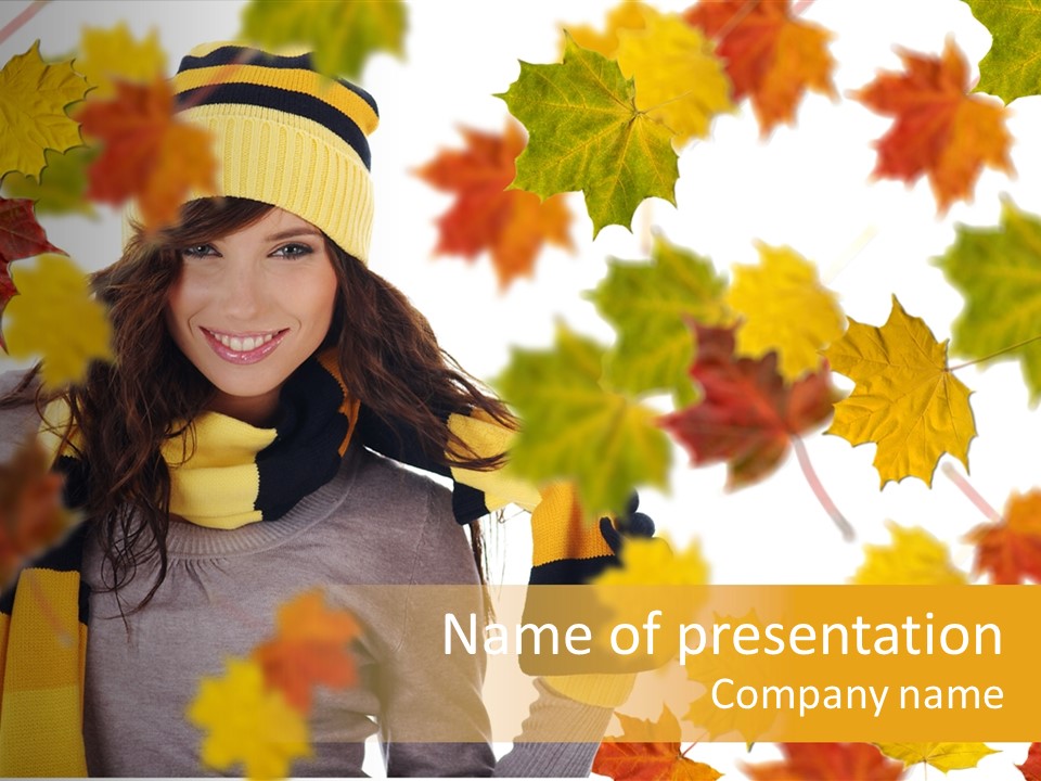 A Woman Wearing A Yellow Hat And Scarf PowerPoint Template