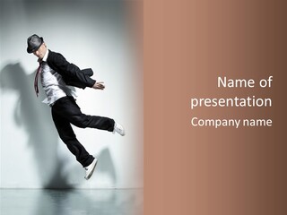 A Man In A Suit Jumping In The Air PowerPoint Template