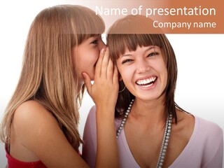 Two Women Are Smiling And Touching Each Other PowerPoint Template