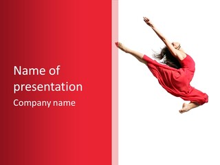 A Woman In A Red Dress Jumping In The Air PowerPoint Template