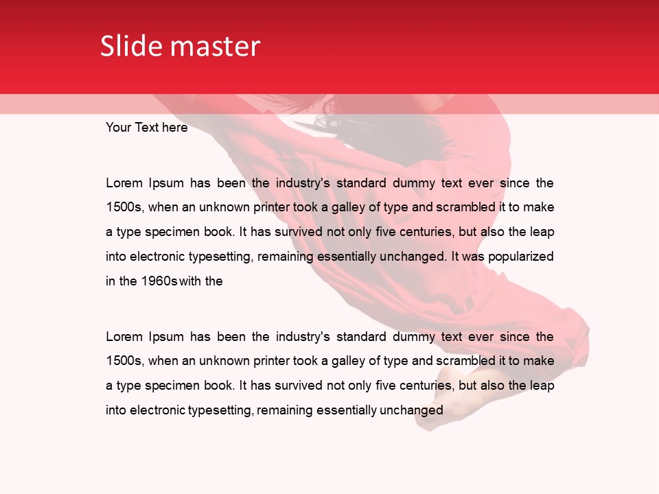 A Woman In A Red Dress Jumping In The Air PowerPoint Template