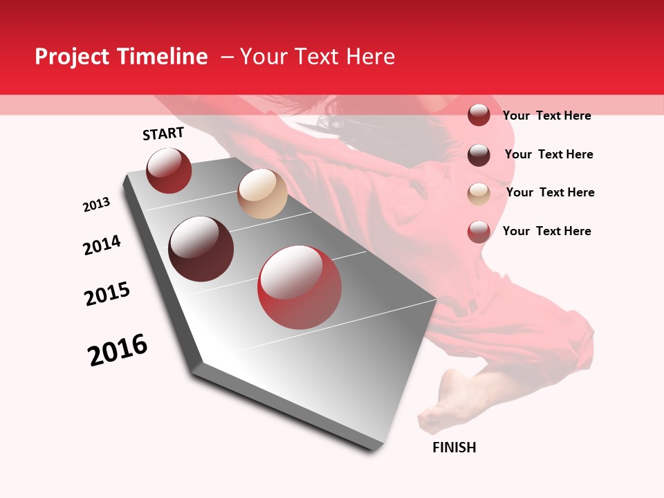 A Woman In A Red Dress Jumping In The Air PowerPoint Template