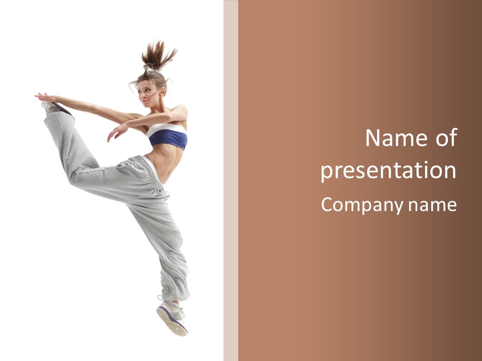 A Woman Is Jumping In The Air With Her Leg Up PowerPoint Template