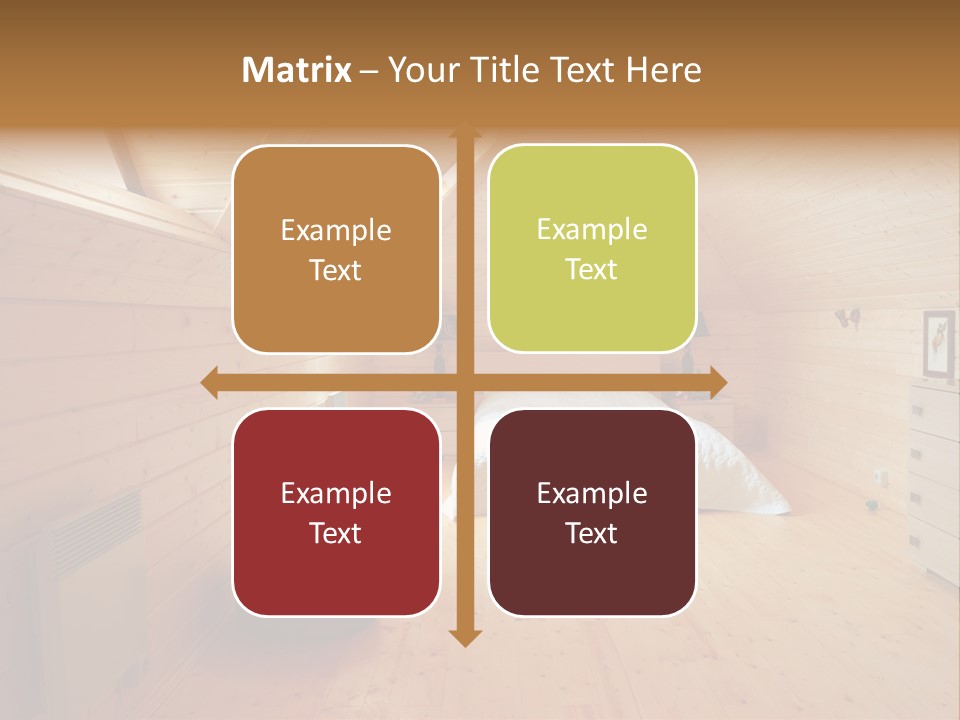 A Bedroom With Wooden Walls And A White Bed PowerPoint Template