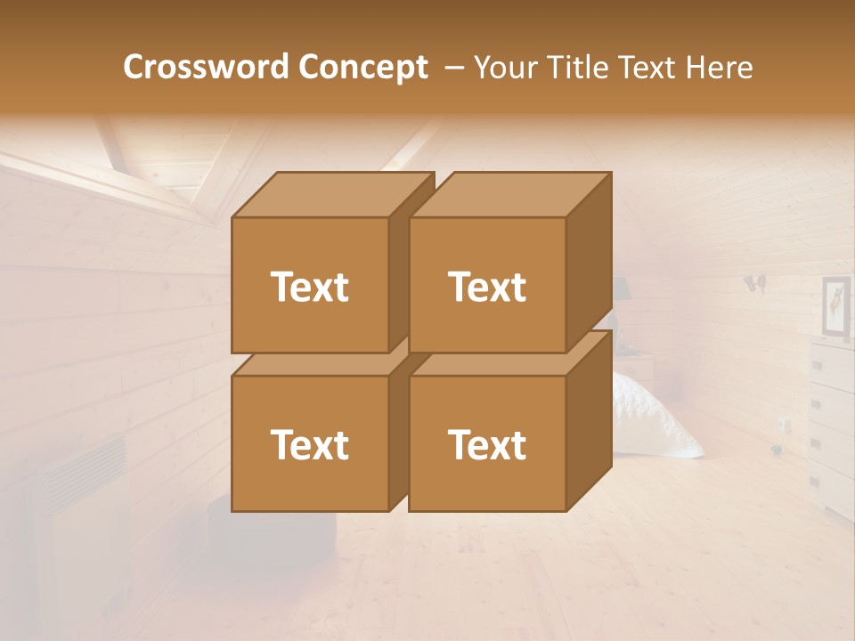 A Bedroom With Wooden Walls And A White Bed PowerPoint Template