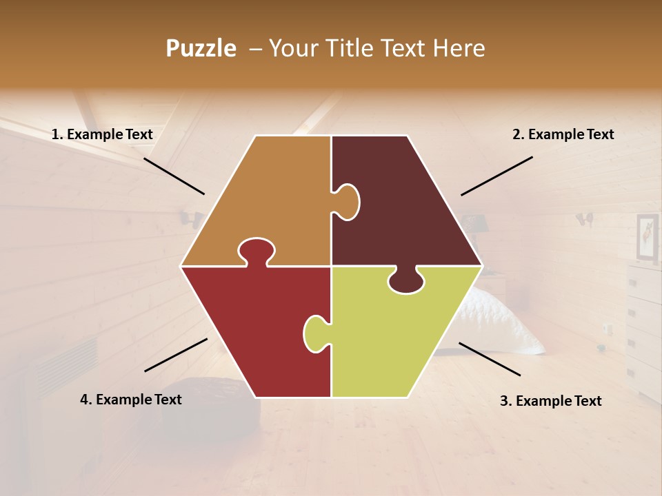 A Bedroom With Wooden Walls And A White Bed PowerPoint Template