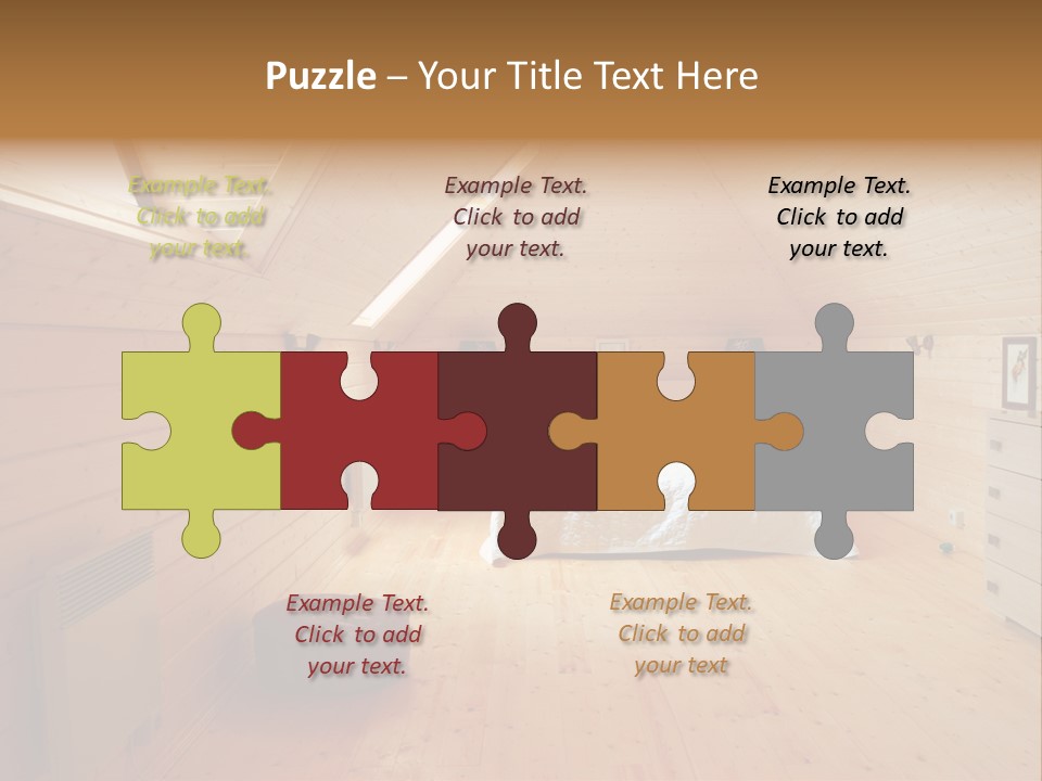 A Bedroom With Wooden Walls And A White Bed PowerPoint Template