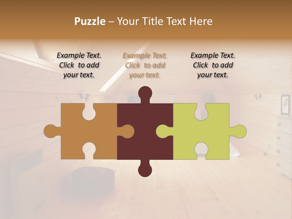 A Bedroom With Wooden Walls And A White Bed PowerPoint Template