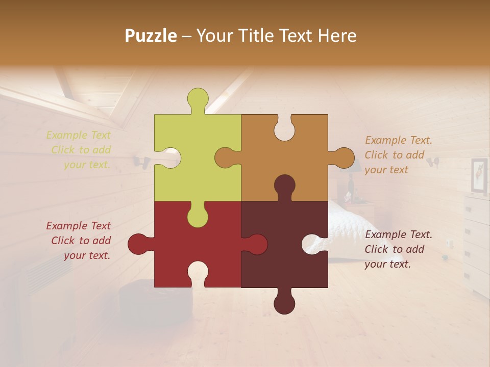 A Bedroom With Wooden Walls And A White Bed PowerPoint Template