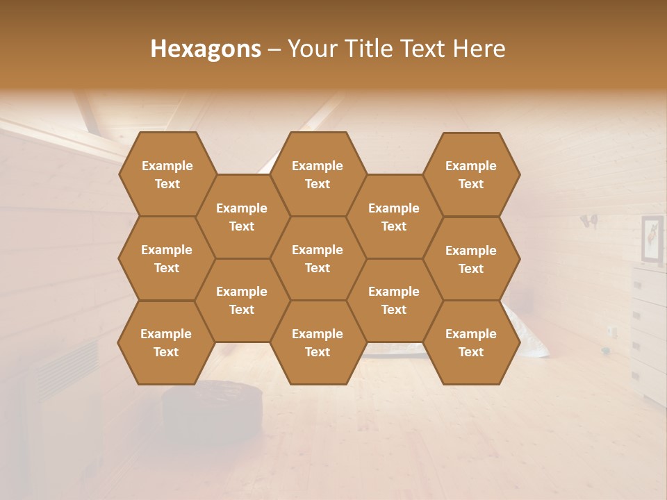 A Bedroom With Wooden Walls And A White Bed PowerPoint Template