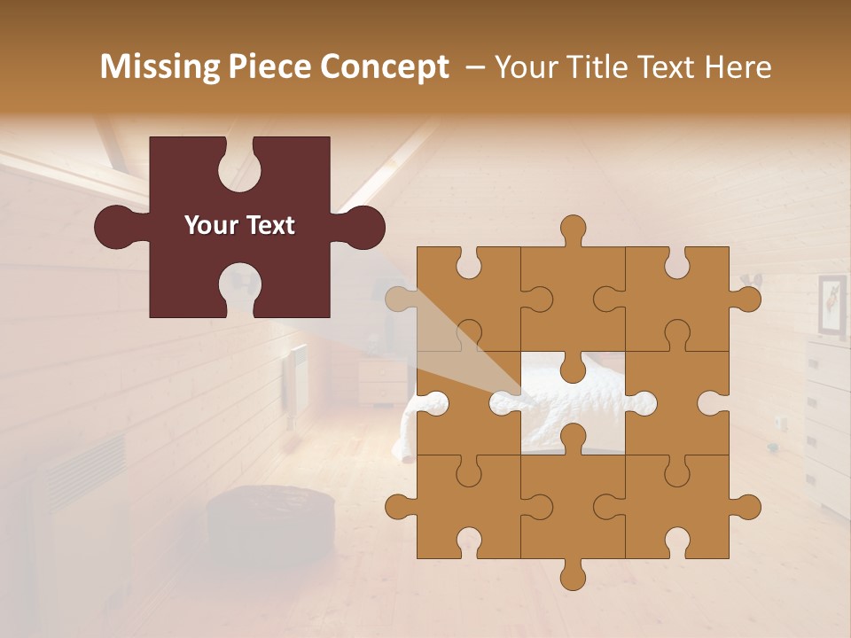 A Bedroom With Wooden Walls And A White Bed PowerPoint Template