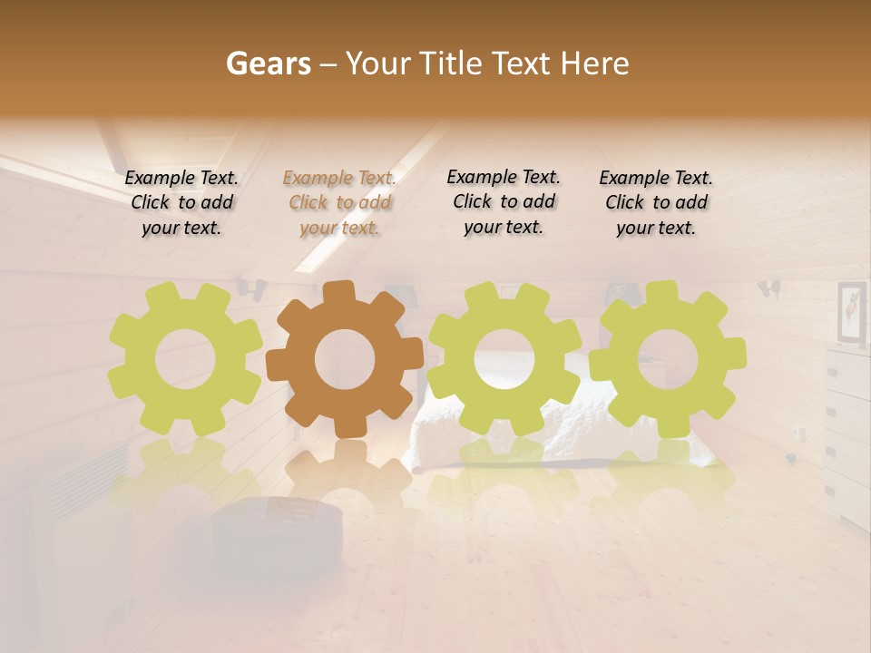 A Bedroom With Wooden Walls And A White Bed PowerPoint Template