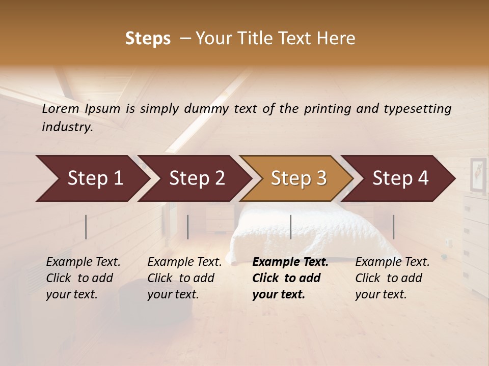 A Bedroom With Wooden Walls And A White Bed PowerPoint Template