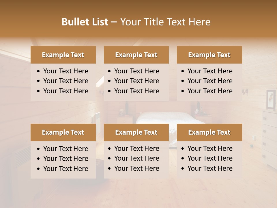 A Bedroom With Wooden Walls And A White Bed PowerPoint Template