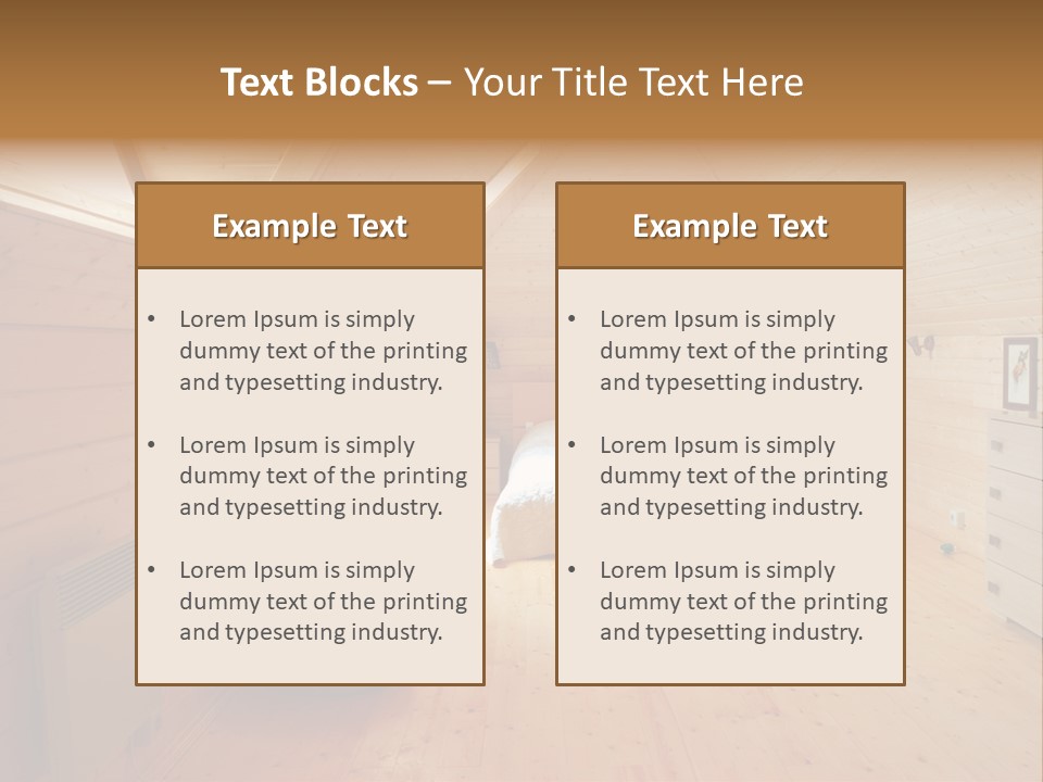 A Bedroom With Wooden Walls And A White Bed PowerPoint Template