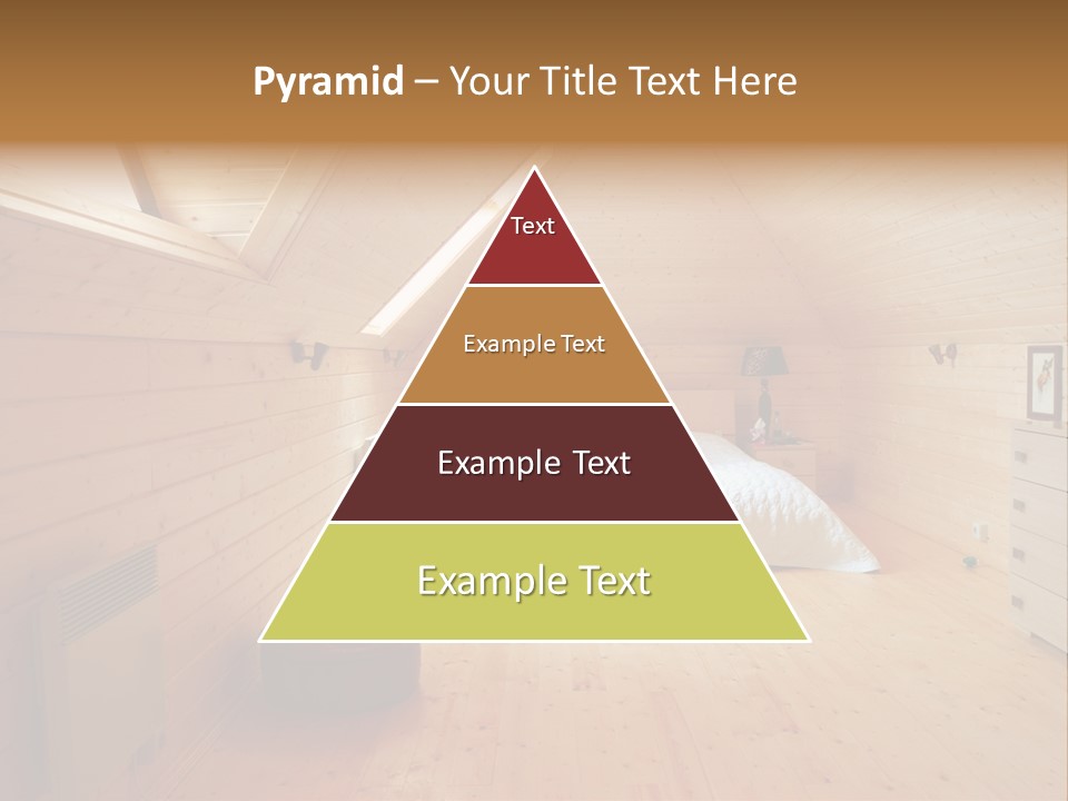 A Bedroom With Wooden Walls And A White Bed PowerPoint Template