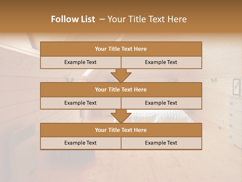 A Bedroom With Wooden Walls And A White Bed PowerPoint Template