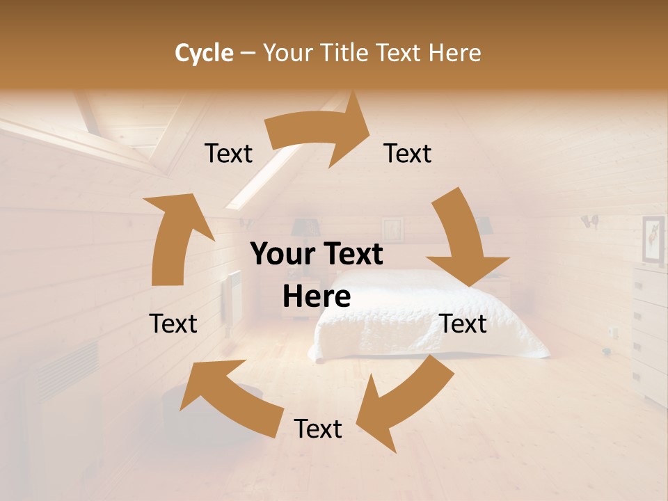 A Bedroom With Wooden Walls And A White Bed PowerPoint Template