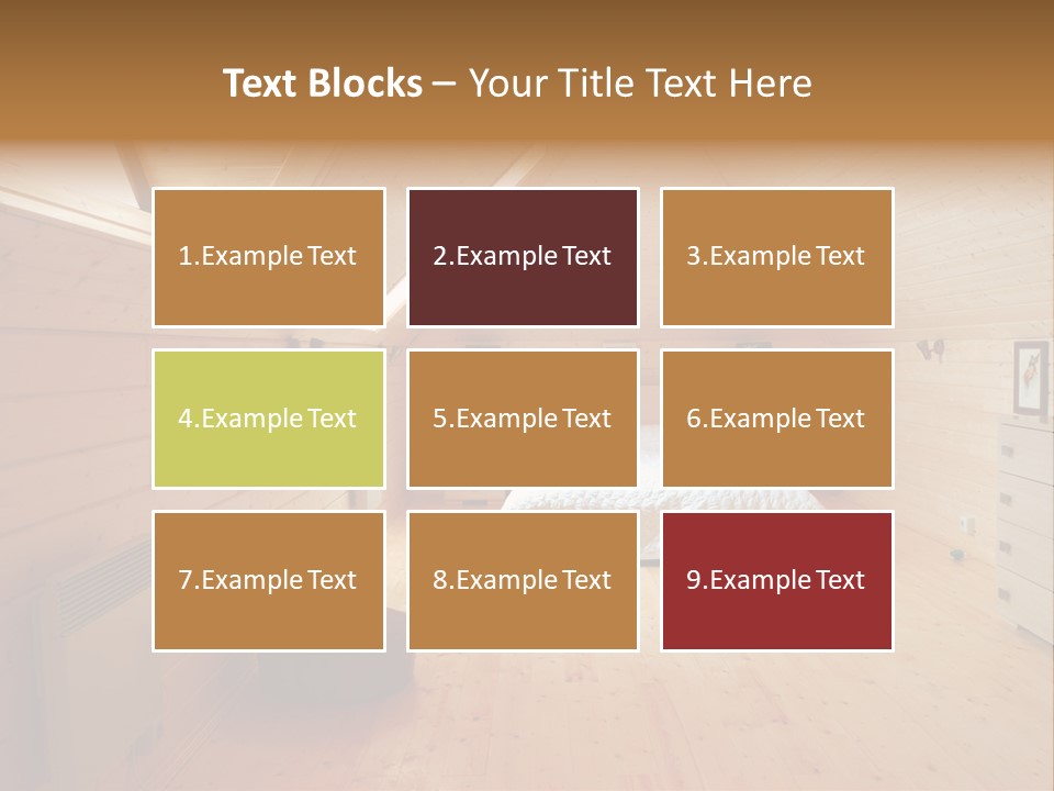 A Bedroom With Wooden Walls And A White Bed PowerPoint Template