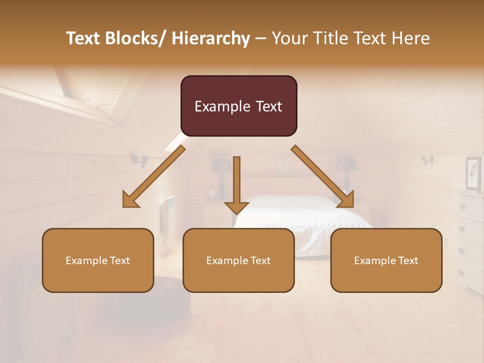 A Bedroom With Wooden Walls And A White Bed PowerPoint Template