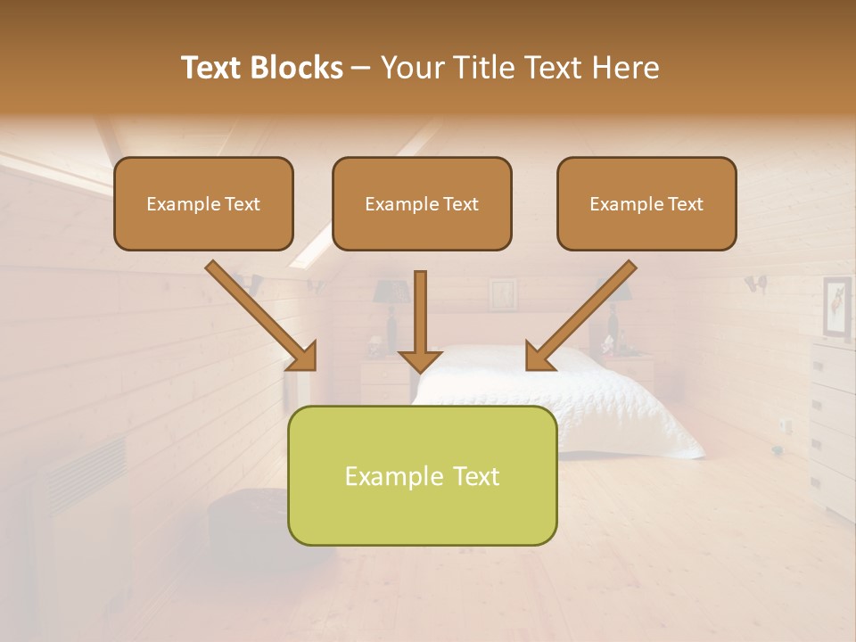 A Bedroom With Wooden Walls And A White Bed PowerPoint Template