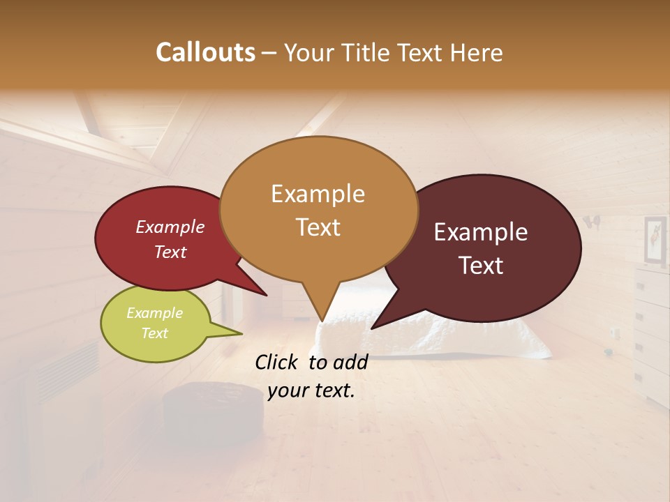 A Bedroom With Wooden Walls And A White Bed PowerPoint Template