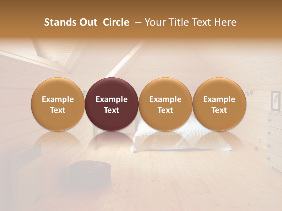 A Bedroom With Wooden Walls And A White Bed PowerPoint Template