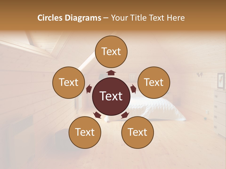 A Bedroom With Wooden Walls And A White Bed PowerPoint Template