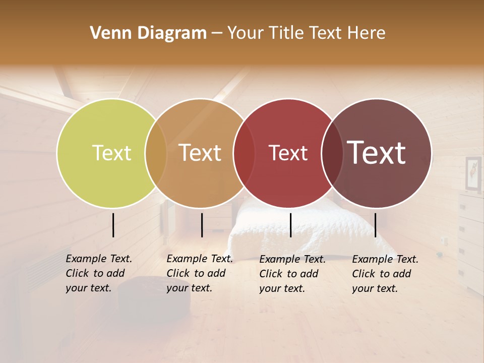 A Bedroom With Wooden Walls And A White Bed PowerPoint Template