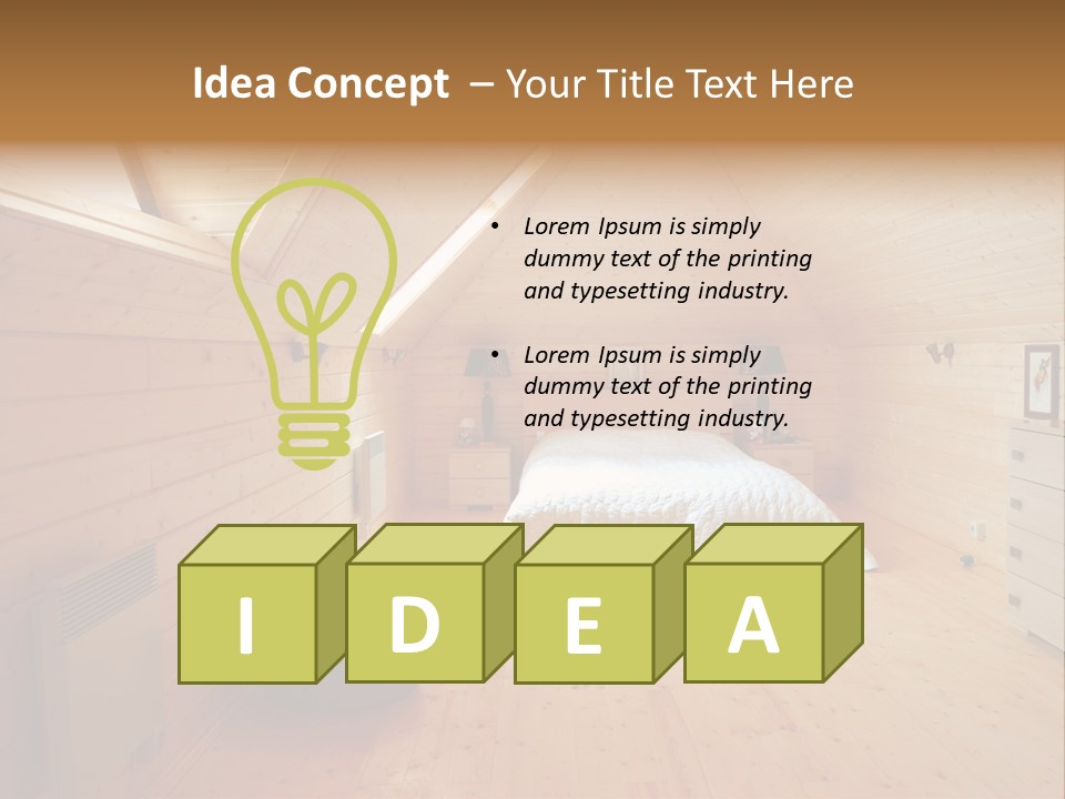 A Bedroom With Wooden Walls And A White Bed PowerPoint Template