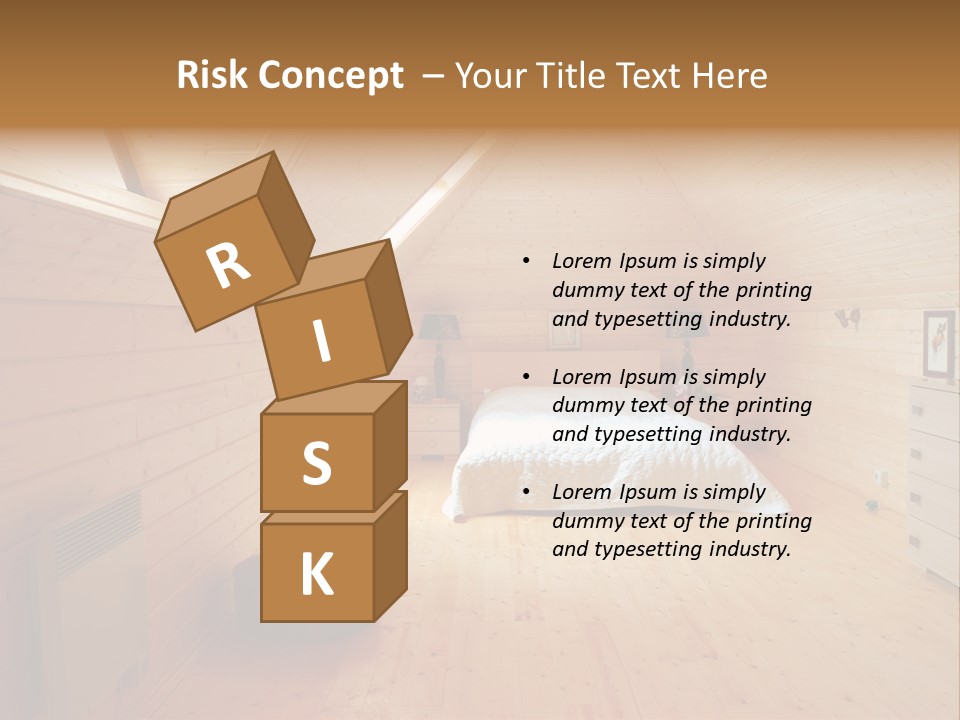 A Bedroom With Wooden Walls And A White Bed PowerPoint Template