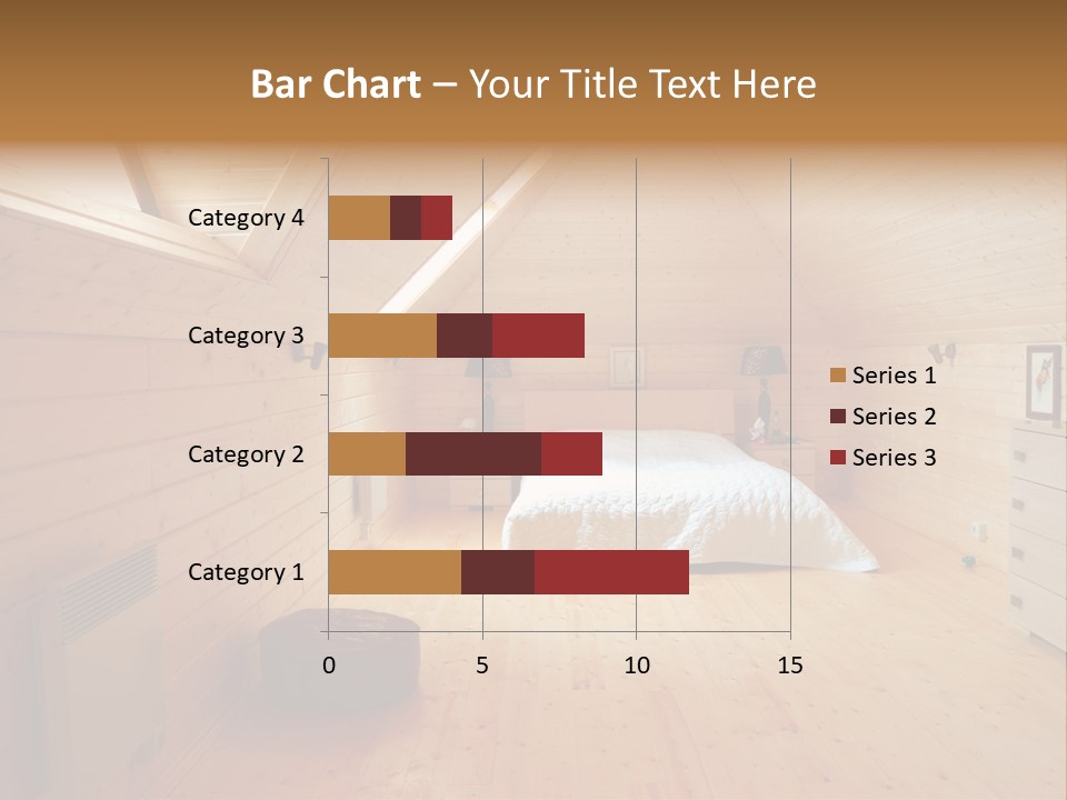 A Bedroom With Wooden Walls And A White Bed PowerPoint Template