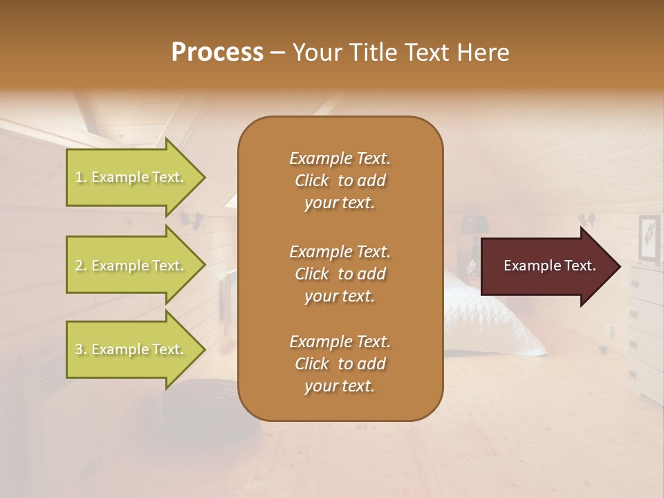 A Bedroom With Wooden Walls And A White Bed PowerPoint Template