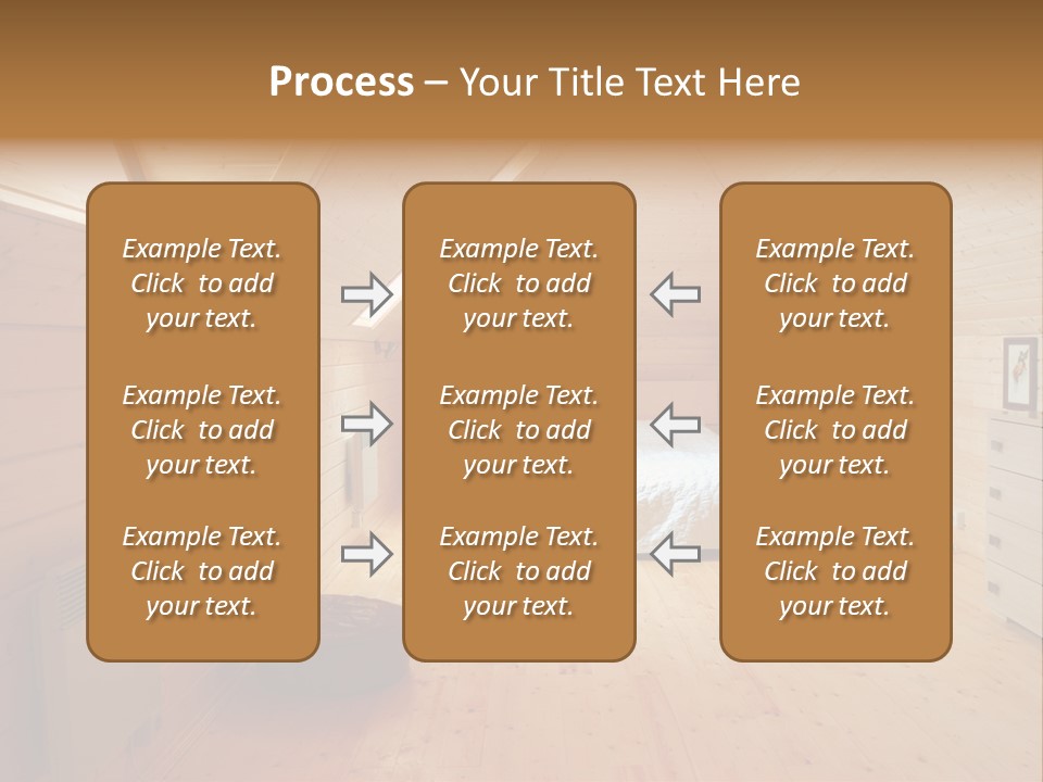 A Bedroom With Wooden Walls And A White Bed PowerPoint Template