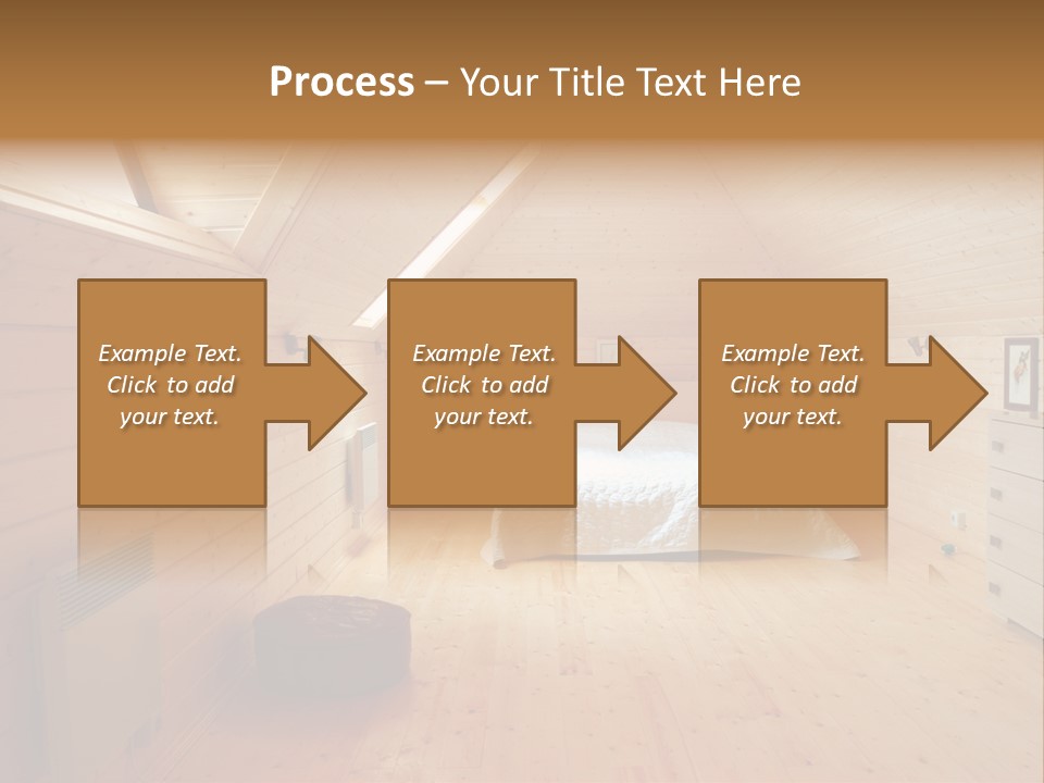 A Bedroom With Wooden Walls And A White Bed PowerPoint Template