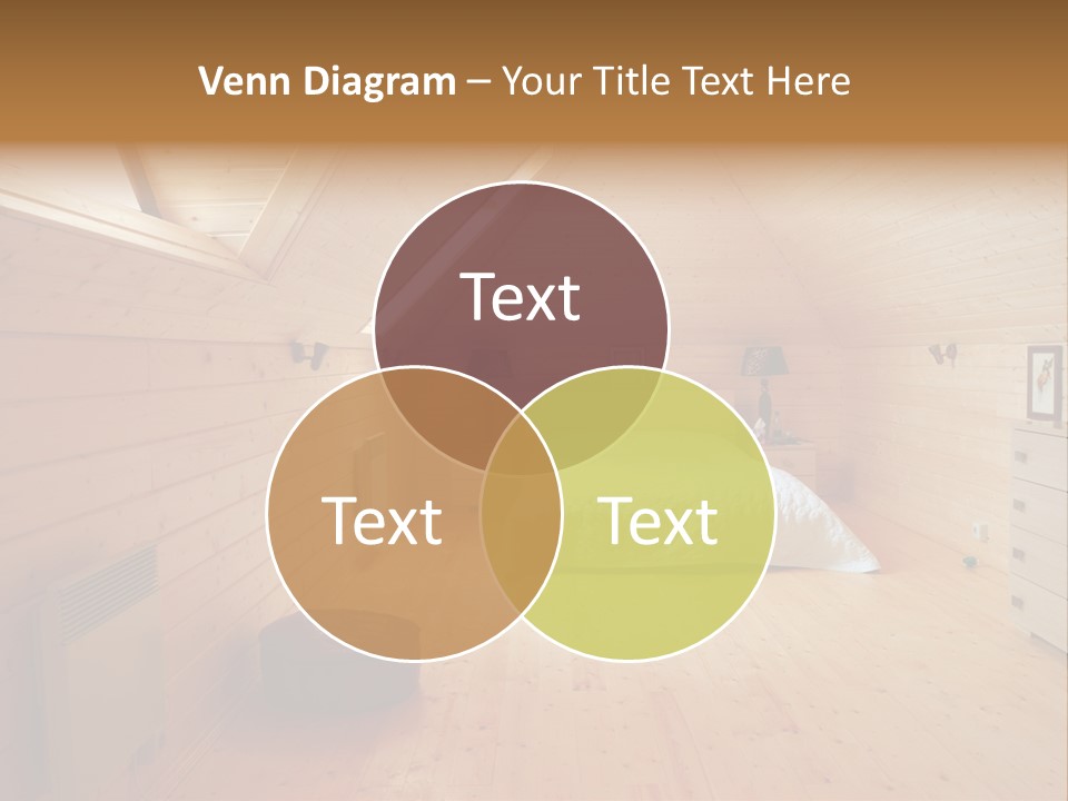 A Bedroom With Wooden Walls And A White Bed PowerPoint Template