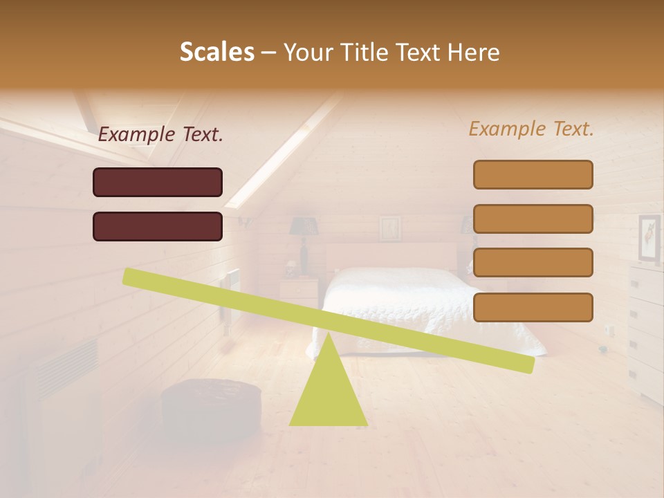 A Bedroom With Wooden Walls And A White Bed PowerPoint Template