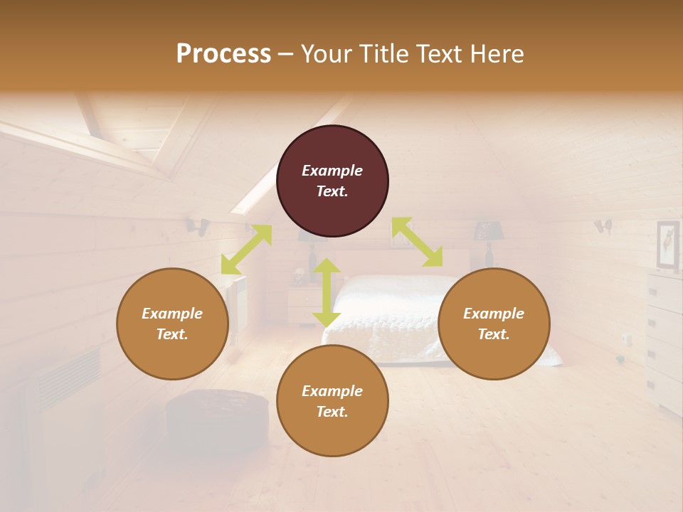 A Bedroom With Wooden Walls And A White Bed PowerPoint Template