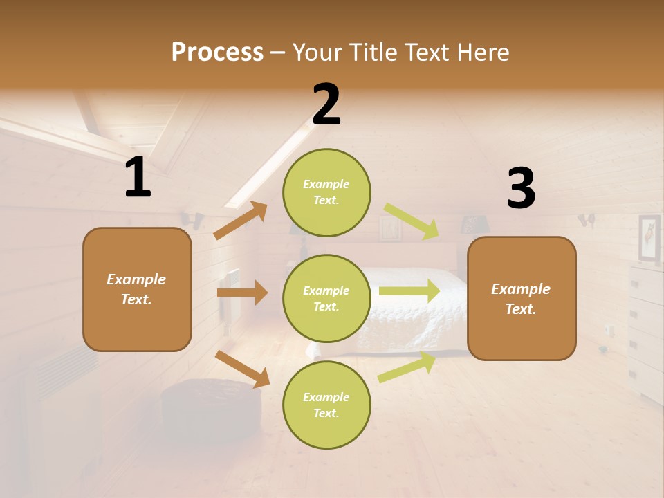 A Bedroom With Wooden Walls And A White Bed PowerPoint Template