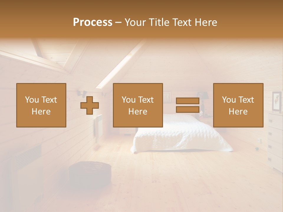 A Bedroom With Wooden Walls And A White Bed PowerPoint Template