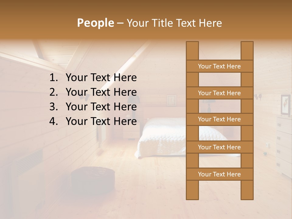 A Bedroom With Wooden Walls And A White Bed PowerPoint Template