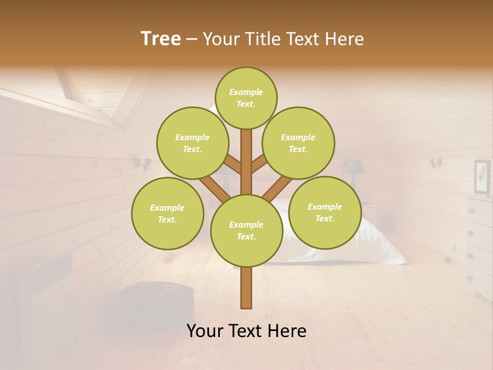 A Bedroom With Wooden Walls And A White Bed PowerPoint Template