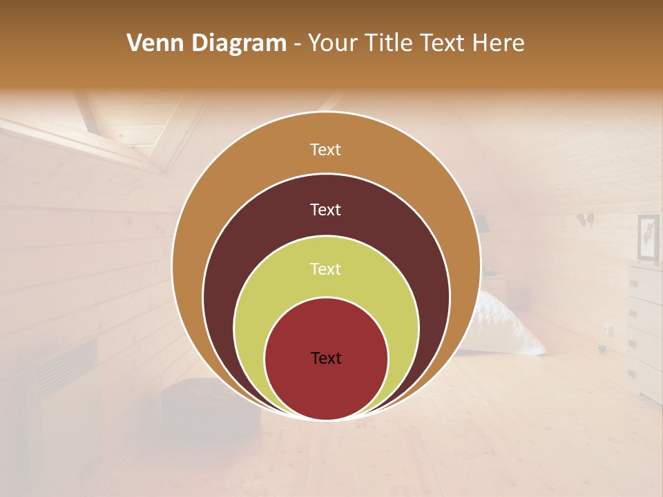 A Bedroom With Wooden Walls And A White Bed PowerPoint Template