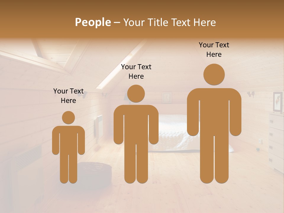 A Bedroom With Wooden Walls And A White Bed PowerPoint Template